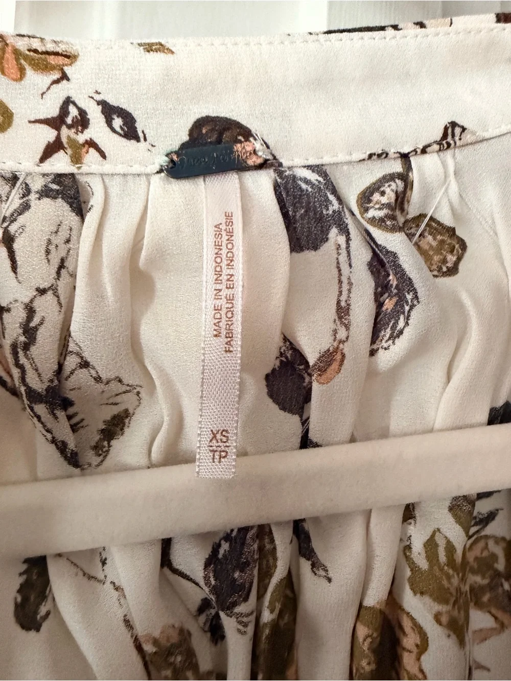 Free People White Floral Peasant Blouse with Mustard and Black Print